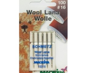 Aiguilles à broderie Wool Lana pour Machine à broder - Dimension 100/16 - 5pces - Madeira