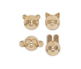 Boutons en Bois Tête d'Animaux X4 de Rico Design : Une Touche de Charme Naturel pour vos Créations Bébé