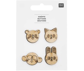 Boutons en Bois Tête d'Animaux X4 de Rico Design : Une Touche de Charme Naturel pour vos Créations Bébé