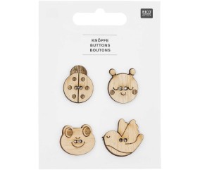Boutons en Bois Tête d'Animaux X4 de Rico Design : Une Touche de Charme Naturel pour vos Créations Bébé