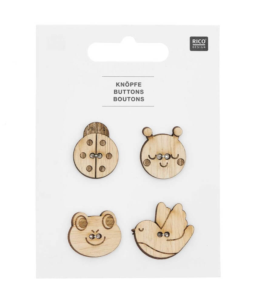Boutons en Bois Tête d'Animaux X4 de Rico Design : Une Touche de Charme Naturel pour vos Créations Bébé