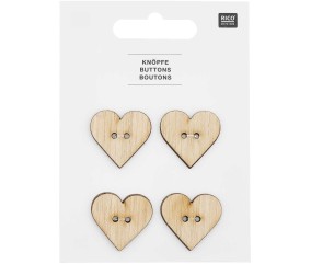 Boutons en Bois en Forme de Cœur X4 de Rico Design : Une Touche d'Amour Naturelle pour vos Créations Bébé