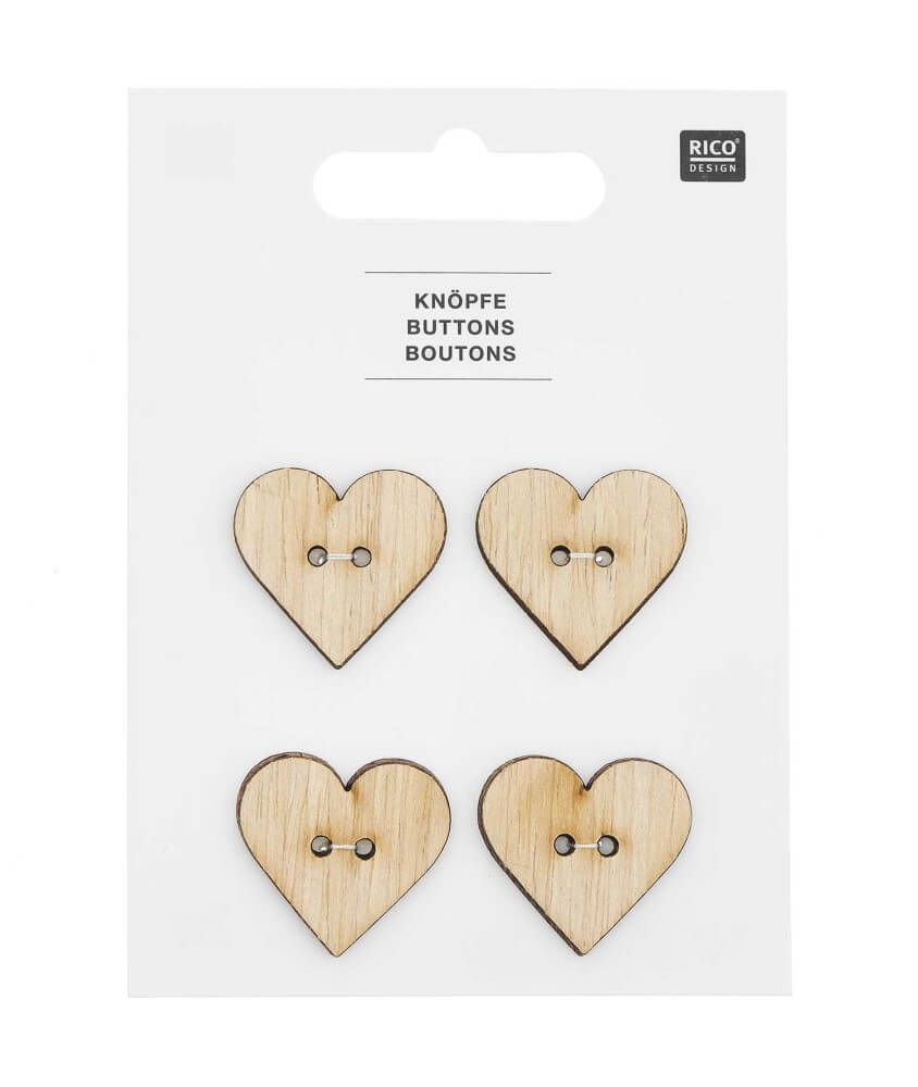 Boutons en Bois en Forme de Cœur X4 de Rico Design : Une Touche d'Amour Naturelle pour vos Créations Bébé