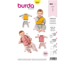 Patron Burda 9297 Ensemble bébés Veste sweaTee-Shirt manches raglan à col droit et pantalon élastique - de 1 à 36 mois