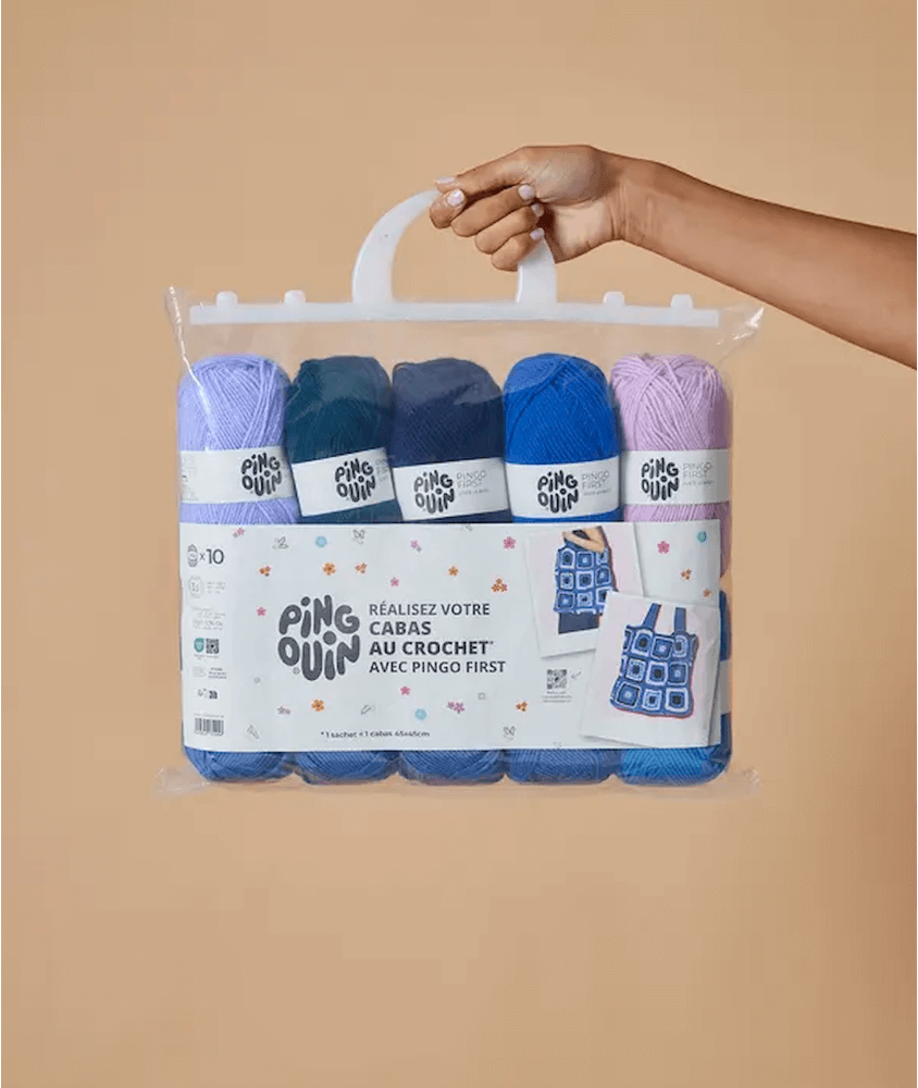 Kit de 10 pelotes: Tricotez votre cabas au crochet avec PINGO FIRST PRINTEMPS DENIM - Pingouin