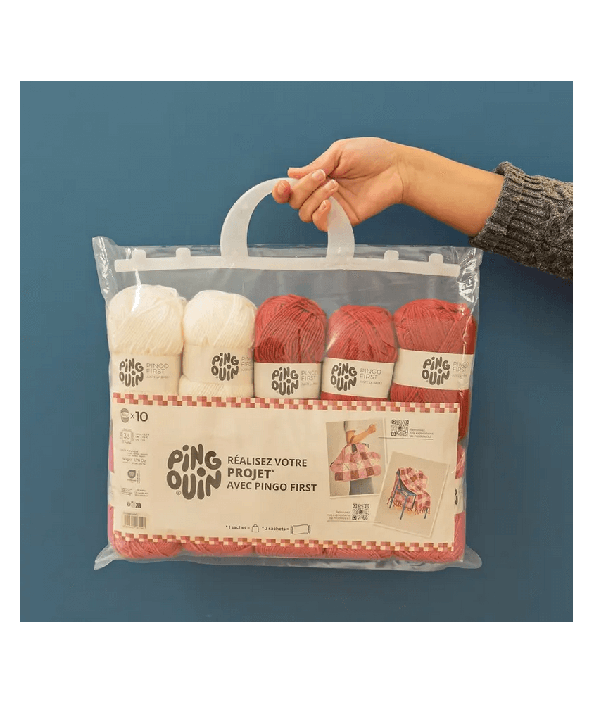 Kit de 10 pelotes: Tricotez votre cabas au crochet avec PINGO FIRST VICHY VICHY ROUGE - Pingouin Kit de 10 pelotes: Tricotez votre cabas au crochet avec PINGO FIRST VICHY VICHY ROUGE - Pingouin