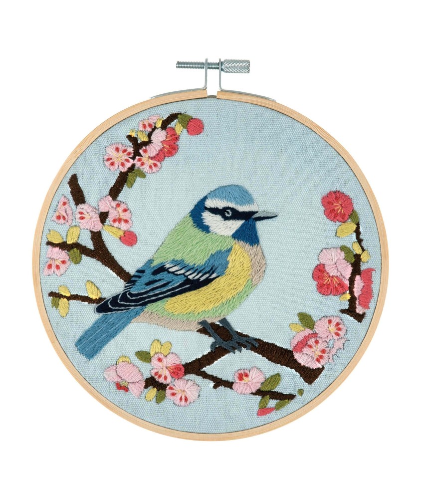 Kit de Broderie "Bird Blossom" avec Cercle en Bois de 15cm – Trimits | Idéal pour Débutants et Passionnés