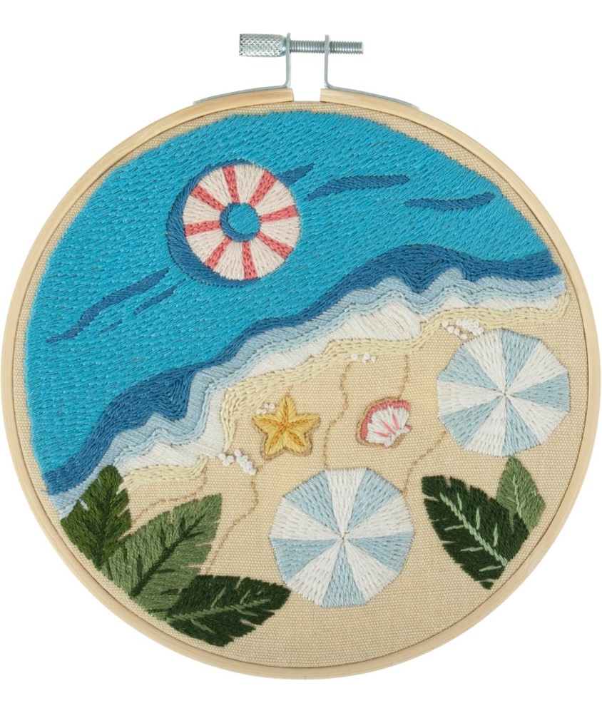 Kit de Broderie "Beach" avec Cercle en Bois de 15cm – Trimits | Un Projet Créatif et Apaisant Kit de Broderie "Beach" avec Cercle en Bois de 15cm – Trimits | Un Projet Créatif et Apaisant