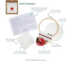 Kit de Broderie "I Love Coffee" avec Cercle en Bois de 15 cm – Trimits