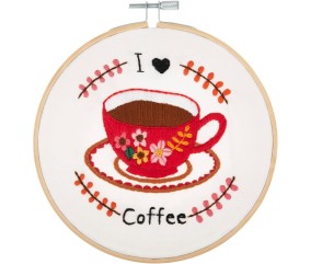Kit de Broderie "I Love Coffee" avec Cercle en Bois de 15 cm – Trimits