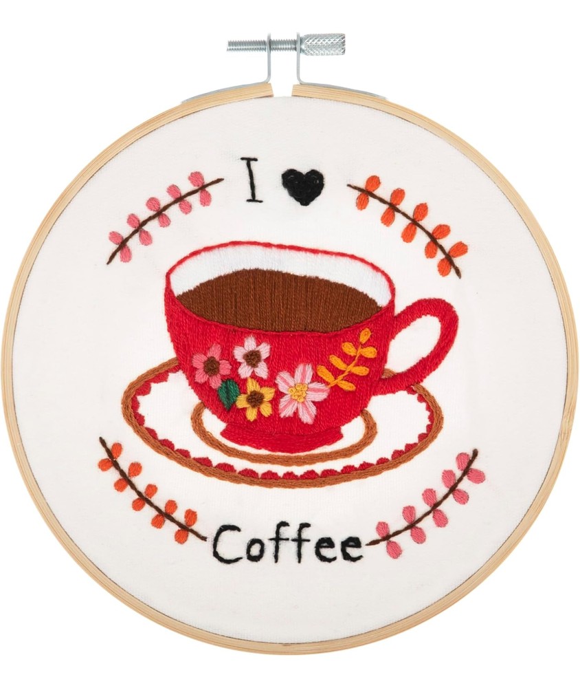 Kit de Broderie "I Love Coffee" avec Cercle en Bois de 15 cm – Trimits Kit de Broderie "I Love Coffee" avec Cercle en Bois de 15 cm – Trimits