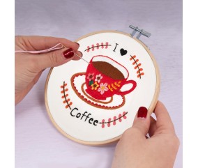 Kit de Broderie "I Love Coffee" avec Cercle en Bois de 15 cm – Trimits