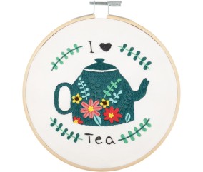 Kit de Broderie "I LOVE TEA" avec Cercle en Bois de 15 cm – Trimits