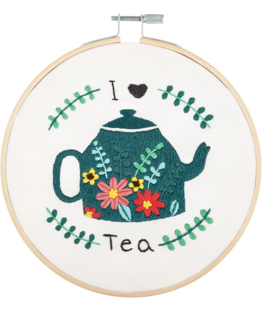 Kit de Broderie "I LOVE TEA" avec Cercle en Bois de 15 cm – Trimits Kit de Broderie "I LOVE TEA" avec Cercle en Bois de 15 cm – Trimits