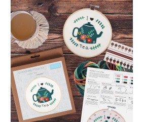 Kit de Broderie "I LOVE TEA" avec Cercle en Bois de 15 cm – Trimits