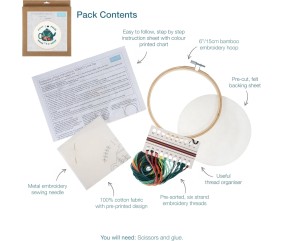 Kit de Broderie "I LOVE TEA" avec Cercle en Bois de 15 cm – Trimits