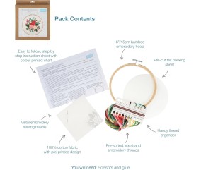 Kit de Broderie "Rose" avec Cercle en Bois de 15 cm – Trimits