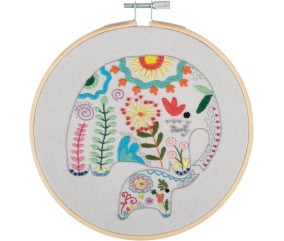 Kit de Broderie "Éléphants" avec Cercle en Bois de 15 cm – Trimits