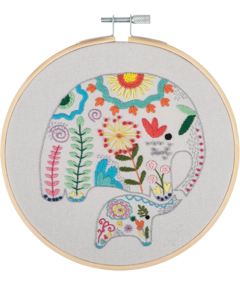Kit de Broderie "Éléphants" avec Cercle en Bois de 15 cm – Trimits