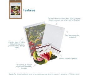 Kit de Point de Croix Jardin Extra-Large 58 x 58 cm – Trimits - Kit Broderie Extra-Large Idéal pour les Passionnés