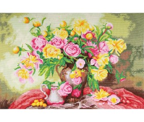 Kit de Point de Croix Roses 59x39 cm - Trimits - Kit Broderie Extra-Large Idéal pour les Passionnés