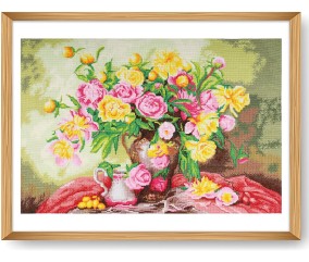 Kit de Point de Croix Roses 59x39 cm - Trimits - Kit Broderie Extra-Large Idéal pour les Passionnés
