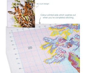 Kit de Point de Croix Imprimé Girafes 58x58 cm – Trimits - Kit Broderie Extra-Large Idéal pour les Passionnés