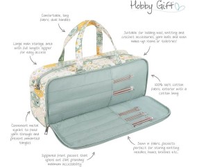 Sac à ouvrage pour tricot avec rangement aiguilles – Motif Abeille Patchwork – Hobby Gift (13 x 45 x 18 cm)