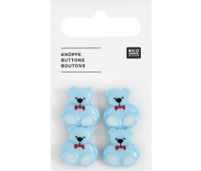 Cartes de 4 boutons nounours 16 x 18 mm – Rico Design