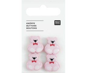 Cartes de 4 boutons nounours 16 x 18 mm – Rico Design