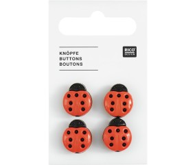 Carte de 4 boutons coccinelle – 13 x 15 mm – Rico Design