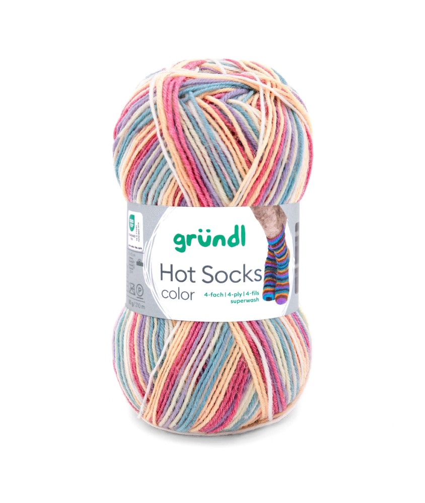 Laine à chaussettes à tricoter HOT SOCKS COLOR - Grundl - certifiée Oeko-Tex - 410 Multicolore