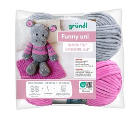 Kit de crochet Gründl Nelly l’Hippopotame – Créez votre hippo amigurumi en 100 % coton en fil Funny certifié OEKO-TEX