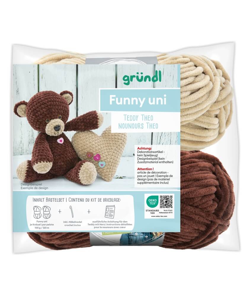 Kit de crochet Gründl Teddy le Nounours – Créez votre ours en coton 100 % doux en fil Funny certifié OEKO-TEX Kit de crochet Gründl Teddy le Nounours – Créez votre ours en coton 100 % doux en fil Funny certifié OEKO-TEX