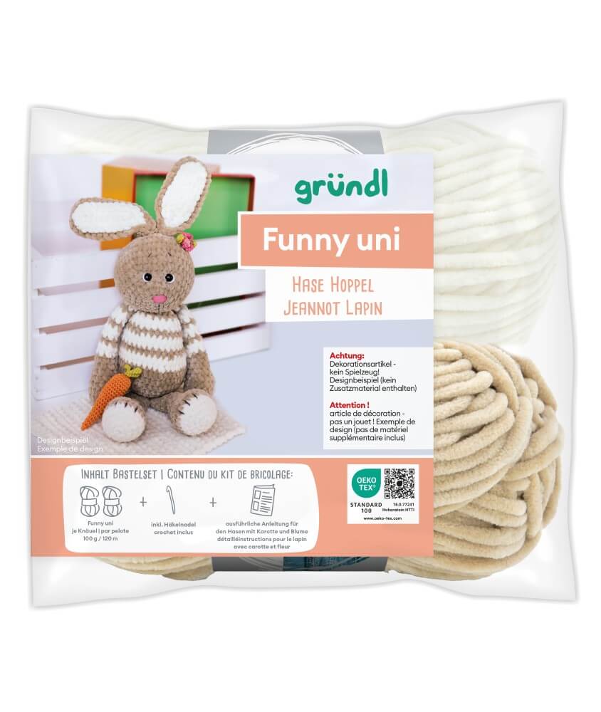 Kit de crochet Gründl « Jeannot le Lapin » – Créez votre lapin amigurumi ultra-moelleux en fil Funny certifié OEKO-TEX Kit de crochet Gründl « Jeannot le Lapin » – Créez votre lapin amigurumi ultra-moelleux en fil Funny certifié OEKO-TEX