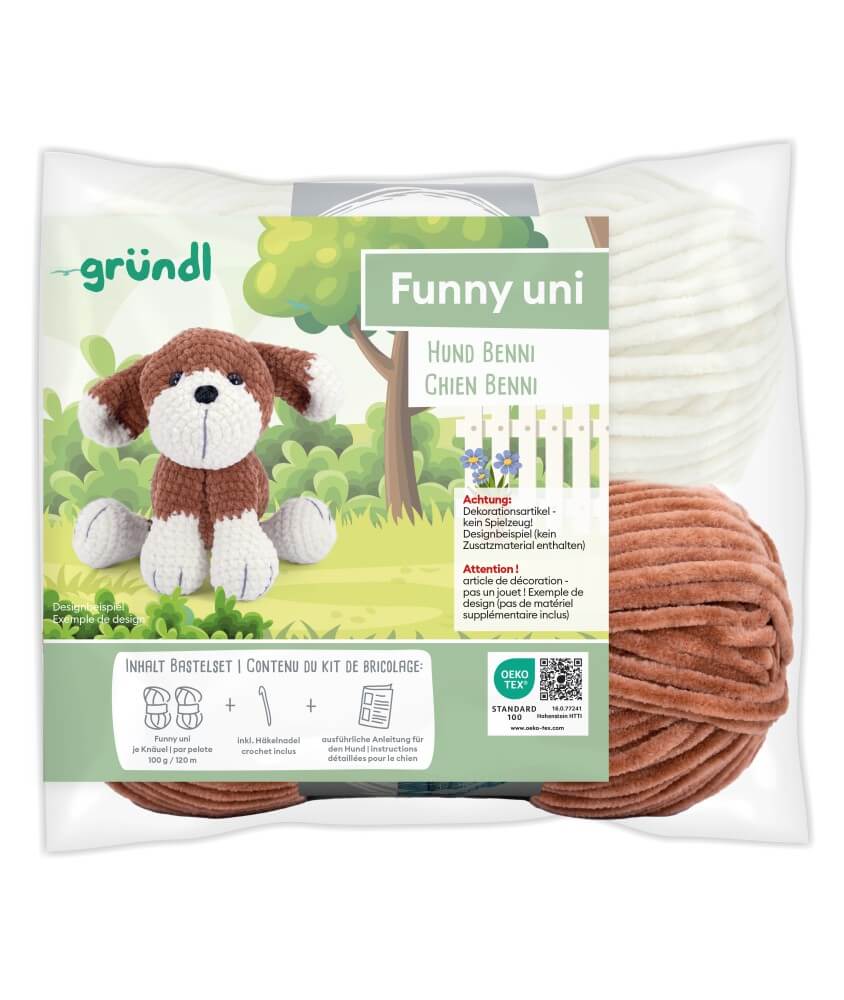 Kit de crochet Gründl Bennie le Chien – Créez votre chien amigurumi ultra-moelleux en fil Funny certifié OEKO-TEX Kit de crochet Gründl Bennie le Chien – Créez votre chien amigurumi ultra-moelleux en fil Funny certifié OEKO-TEX