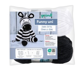 Kit de crochet Gründl Zéphir le Zèbre – Créez votre zèbre amigurumi en coton 100 % bicolore en fil funny certifié Oeko-Tex