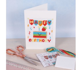Mini Kit Point de Croix Joyeux Anniversaire - 9,2 x 13 cm - Trimits