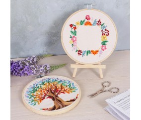 Kit de Broderie Cadre Photo Fleurs avec cercle en bois de 15 cm – Trimits