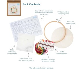 Kit de Broderie Cadre Photo Fleurs avec cercle en bois de 15 cm – Trimits