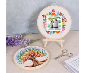 Kit de Broderie Cadre Photo Fleurs avec cercle en bois de 15 cm – Trimits