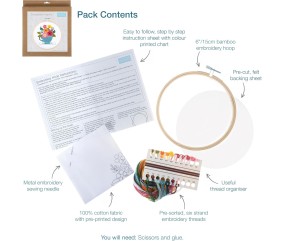 Kit de Broderie Printemps Floral avec cercle en bois de 15 cm – Trimits