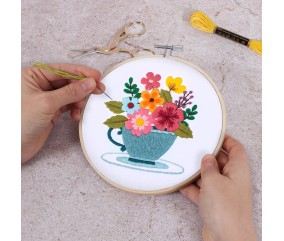 Kit de Broderie Printemps Floral avec cercle en bois de 15 cm – Trimits