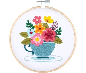 Kit de Broderie Printemps Floral avec cercle en bois de 15 cm – Trimits