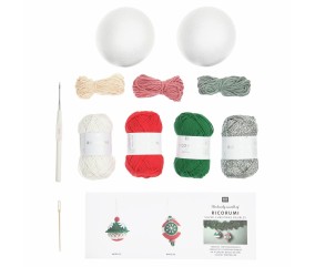 Kit de crochet Ricorumi Variation Argent – Boules de Noël festives x2 – Rico Design
