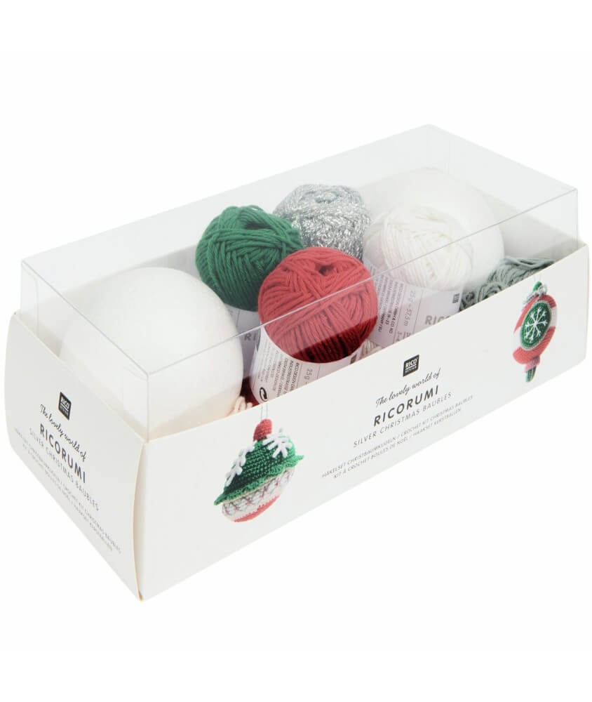 Kit de crochet Ricorumi Variation Argent – Boules de Noël festives x2 – Rico Design