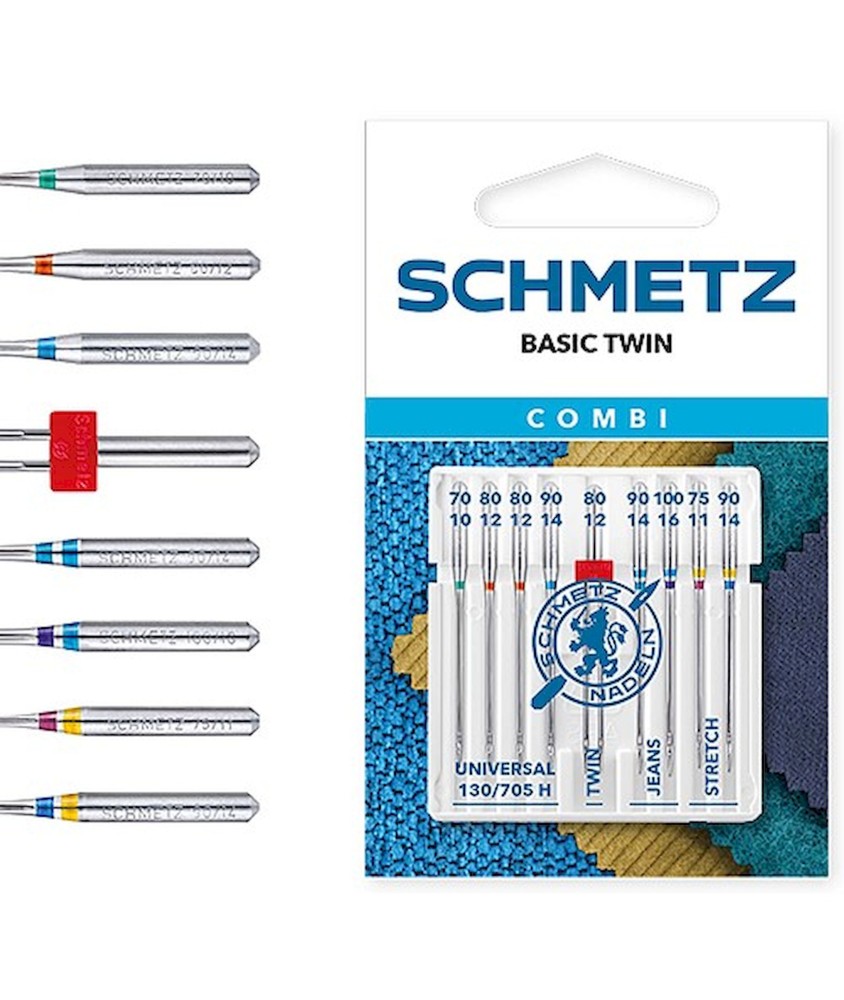 Assortiment de 9 aiguilles + 1 aiguille double pour machine - Schmetz Assortiment de 9 aiguilles + 1 aiguille double pour machine - Schmetz