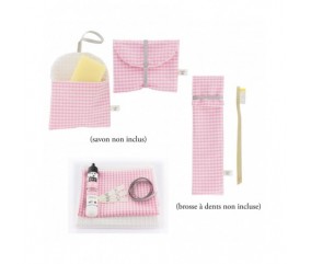 Kit couture 1 étui brosse à dents et 2 pochettes à savon en popeline Vichy