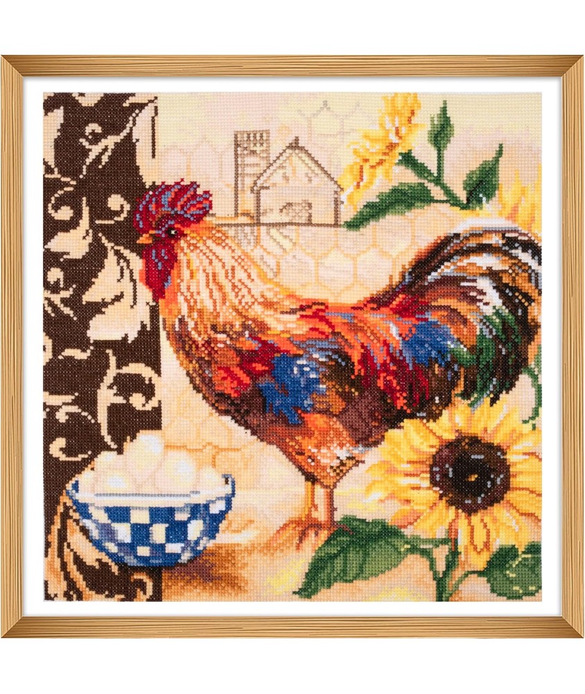 Kit de Point de Croix Comptée – Coq de campagne – 36 x 36 cm - Trimits Kit de Point de Croix Comptée – Coq de campagne – 36 x 36 cm - Trimits