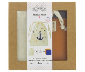 Kit sac customise ton pochon coeur / chats / ancre - Bleu (Ancre Bleu)